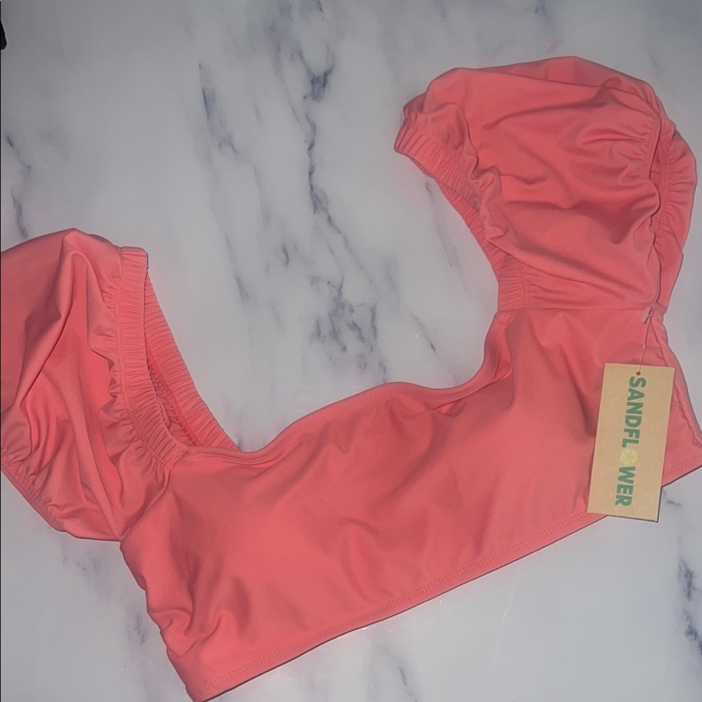 Sandflower Coral Puff Sleeve Bikini Top